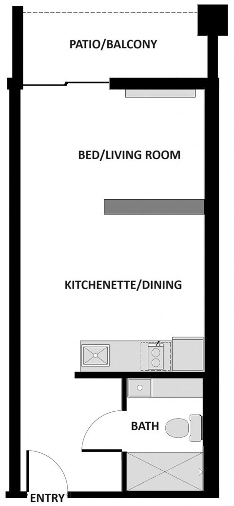 Floor plan for studio, 1 bath, 330 sqft
